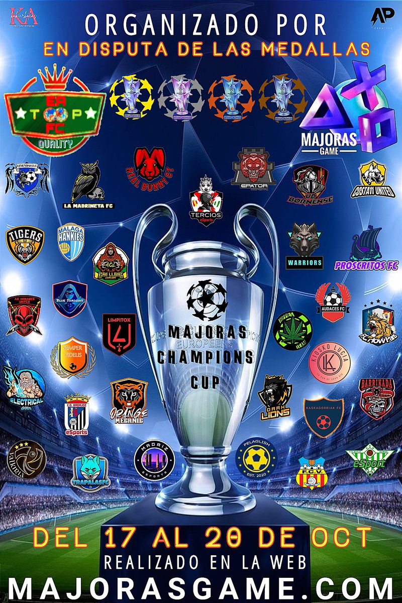 🔒CHAMPIONS CERRADA🔒

⚽Estos serán los 32 Clubs que 
se disputarán las Medallas 

🖌Iremos presentando a 
cada club Mañana🖌

Organizan <a href="/TorneosEAFCplay/">🇪🇸TORNEOS EAFC PLAY ®️</a> &amp; <a href="/majoras_game/">MAJORASGAME</a> Realizado en majorasgame.com

RT
<a href="/vGamesRT/">vGamesRT 🔄</a>  <a href="/Freeagent_PS/">Pro Clubs Free Agency</a> 
<a href="/ESPORTSPROCLUB/">ESPORTS 🌐</a>