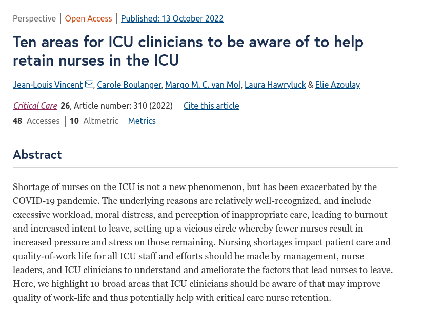 Critical Care Reviews (@critcarereviews) on Twitter photo The most important component of critical care is the people
Nice paper in <a href="/Crit_Care/">Critical Care</a> on retaining nurses
➡️Respect
➡️Role
➡️Development
➡️Teaching
➡️Leadership
➡️Teamwork
➡️Discussion
➡️Wellness
➡️Psychological support
➡️Humane care
CCR Journal Watch
criticalcarereviews.com/latest-evidenc… The most important component of critical care is the people
Nice paper in <a href="/Crit_Care/">Critical Care</a> on retaining nurses
➡️Respect
➡️Role
➡️Development
➡️Teaching
➡️Leadership
➡️Teamwork
➡️Discussion
➡️Wellness
➡️Psychological support
➡️Humane care
CCR Journal Watch
criticalcarereviews.com/latest-evidenc…