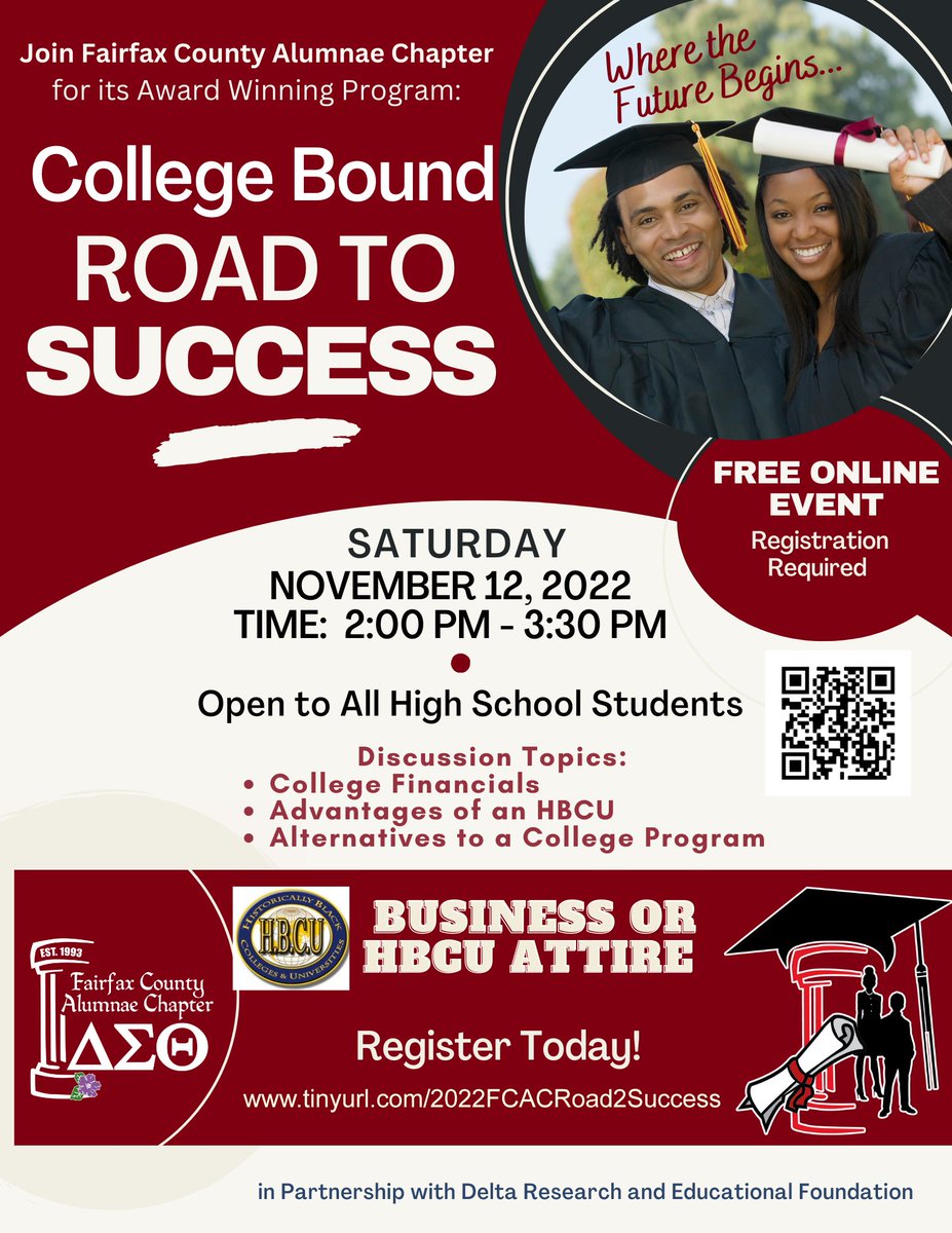 FCACDST's tweet photo. Join us virtually on November 12th to discuss college finances, advantages of attending an HBCU, and alternatives to the college route. Register today at: https://t.co/ieXx3hyB32 #FCAC #RoadtoSuccess #FCACRoadtoSuccess #College #FinancialAid #HBCURoute #HBCU #CollegeAlternative https://t.co/YpEI3N8pTN