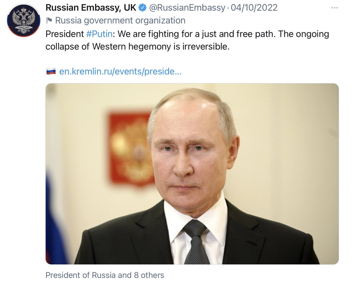 OzymandiusUK's tweet photo. For those Americans and the far right or far left in the West who are confused about Putin’s motivation
#Ukraine #USA #Republicans #GOP #MAGA #Trump #Jan6 #Nucleardocuments #NAFO #London #ElonMusk https://t.co/0Wf3s9TDSS