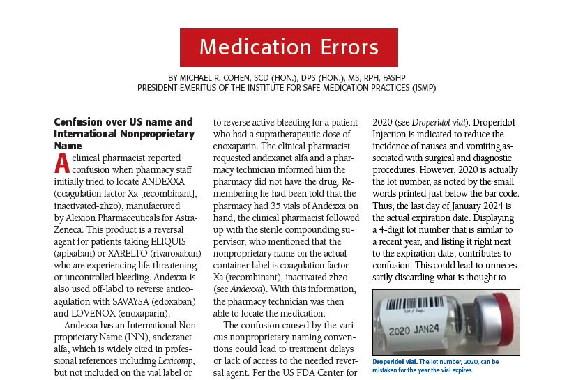 NursingJournal_'s tweet image. Our journal features monthly #MedicationError updates. 

Read this new case on confusion over a drug's US name and International Nonproprietary Name  bit.ly/3fEC3Pf #medicationsafety #patientsafety