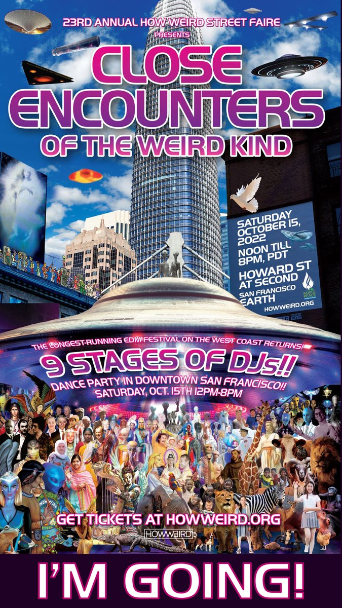 HowWeirdSF2's tweet image. #howweirdstreetfaire starts @ noon #today, in downtown #SanFrancisco. You can still get tickets from howweird.org. See you soon. 🎛️🎶👯👽🛸🥳🦸🏽🎶🎛️
#musicfestival #music #dancing #costumes #art #DJs #BayArea #blockparty #thingstodotoday  #thingstodoinsanfrancisco