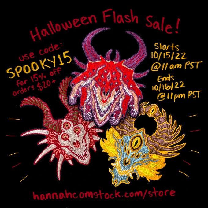 Halloween flash sale in my store! Use code SPOOKY15 for 15% off any order of $20 or more! 