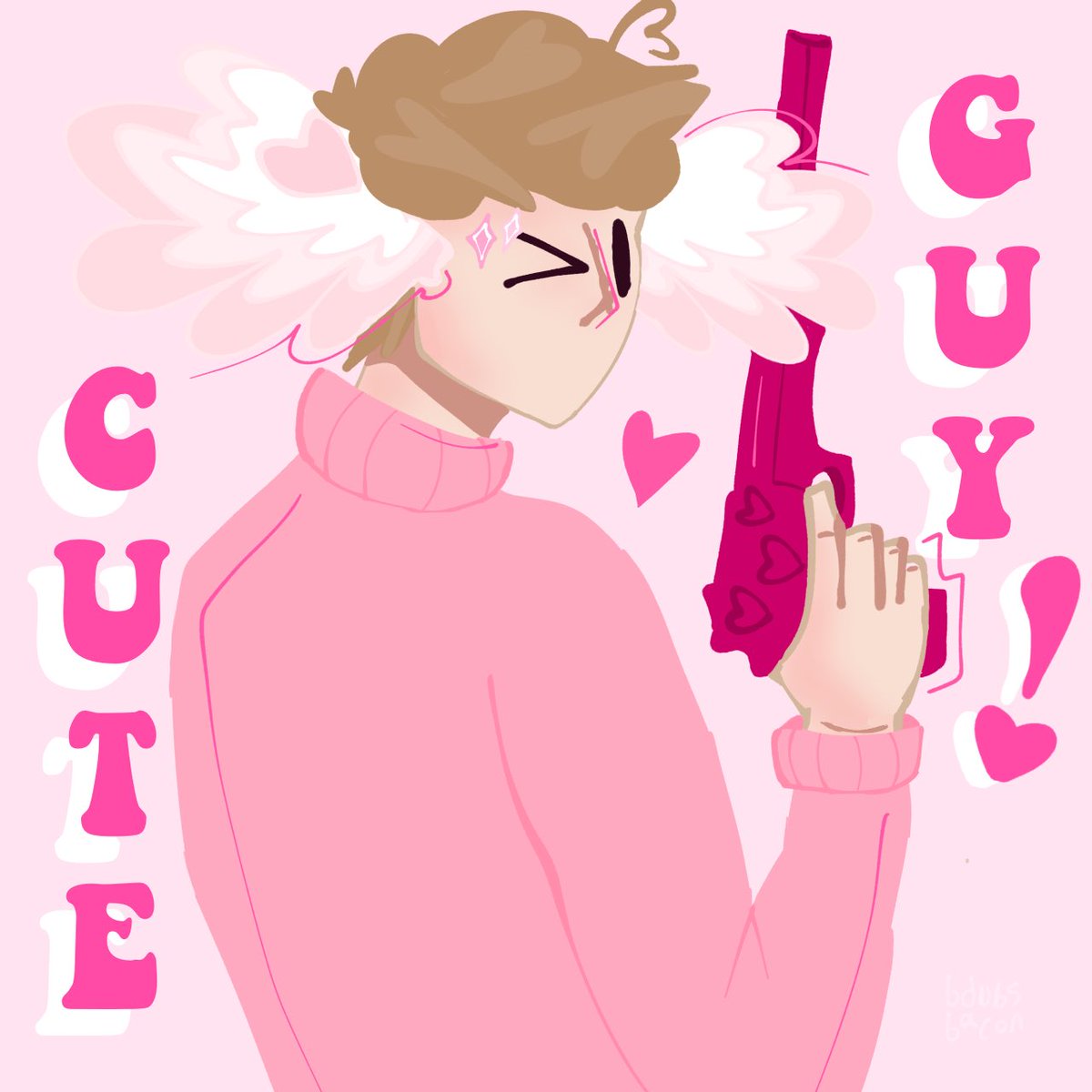 bdubsbacon's tweet photo. i didnt have a good idea for day 15 so heres a ✨cuteguy 💫drawing from a few days ago + the reference i used bc i really did just trace the gun #grianfanart #grian #HermitCraft #hermittwt https://t.co/Jgez3agfXI