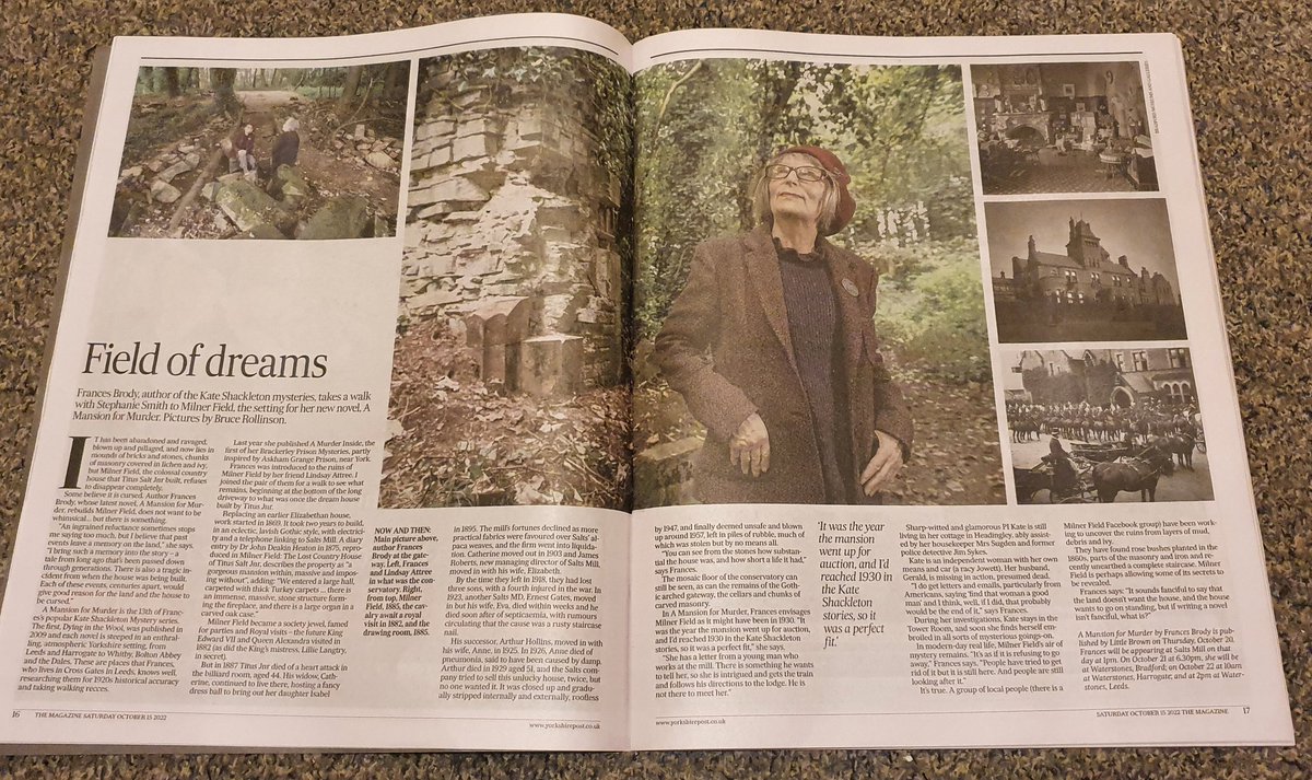 FrancesBrody's tweet photo. Thank you to @YorkshireStyleQ for the big article about #Milnerfield in @yorkshirepost today, the setting of my latest #kateshackleton "A Mansion for Murder" published this coming Thursday, October 20th. #saltaire #saltsmill https://t.co/cWihB3ExwN