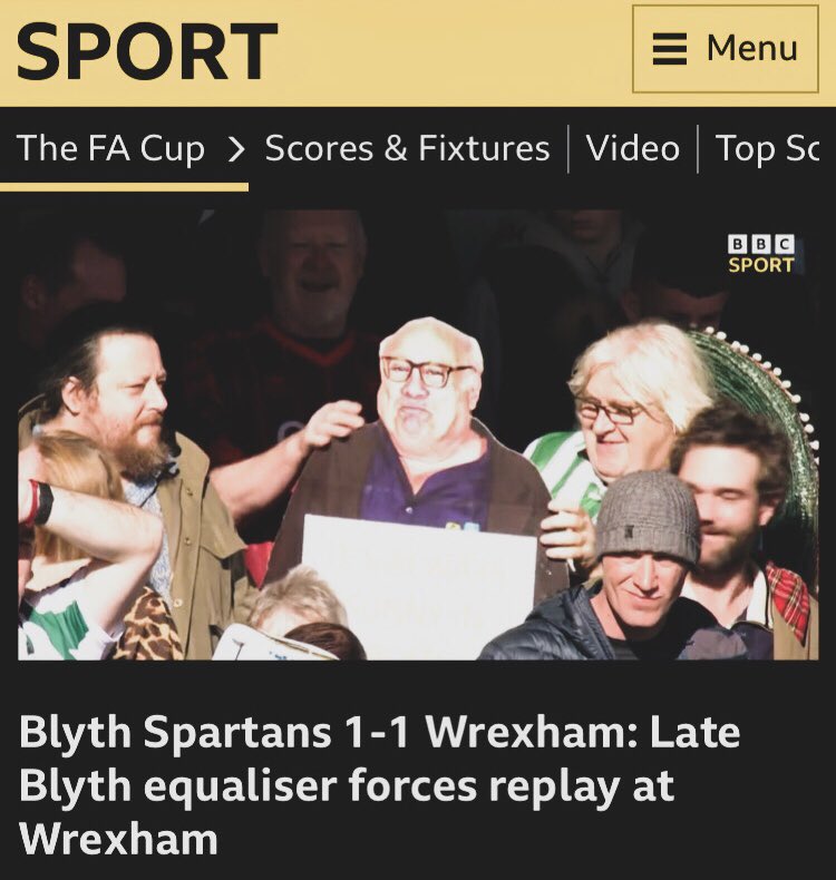SteveAir_'s tweet photo. Nothing to see here just me - a Mexican - Danny DeVito - a toaster - and a @Blyth_Spartans FA cup goal all for 12 quid. @EmiratesFACup #football #blythspartans @Wrexham_AFC #facup @DannyDeVito https://t.co/rSNi5Fasog