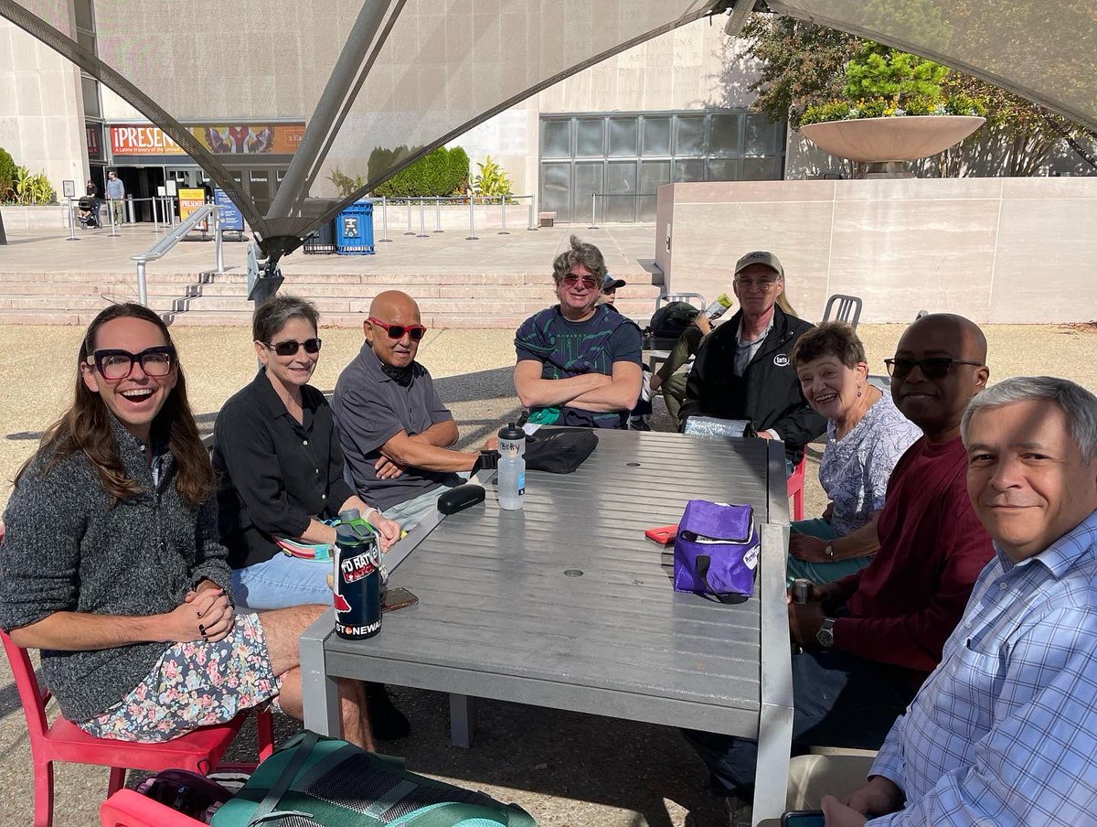 A great group and a great conversation at our second Issues Among Us outing. A bunch of Pilgrims went to see the first exhibit of the Smithsonian’s new Museum of the American Latino (currently housed within the Museum of American History) then shared lunch and discussion outside!