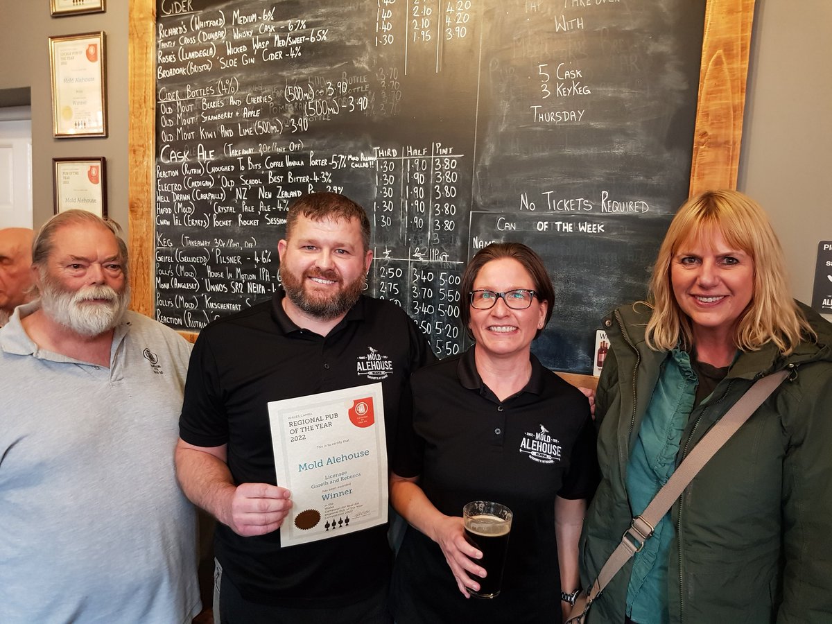CarolynThomasNW's tweet photo. Congratulations to fellow ex-postie Gareth and Rebecca @MoldAleHouse for winning a @CAMRA_Official award as best pub in North Wales and then being crowned Welsh Champion!     👏👏🍺🍻 https://t.co/ZRnP4KxoBj