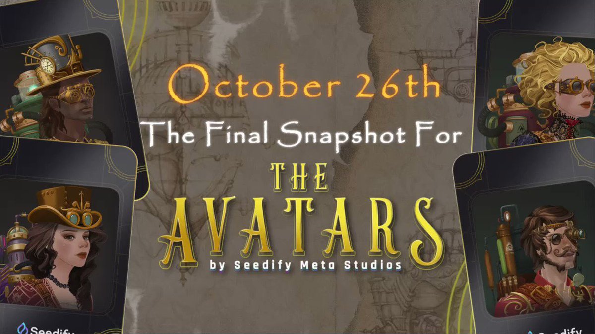 Hash1v's tweet photo. Only 11 days until the final snapshot for 
T H E  A V A T A R S 🎉

To be eligible:
✅ Stake 500K $SNFTS 
or 
✅ Farm 250K with the $SFUND pair

Join the snapshot for a near guaranteed #whitelist spot https://t.co/EjlBzFzXDs