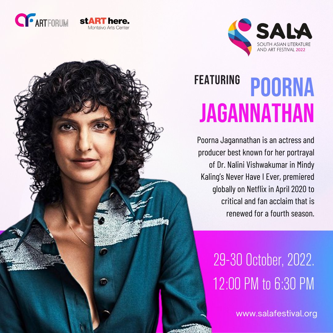 artforumsf's tweet photo. The #2022SALAFestival welcomes Poorna Jagannathan, an Indian-American #Actress, Initiator &amp; producer. #ArtForumSF is excited to host you at the #sala2022.
#literatureandart #sharethispost #literature #TheNightOf #BLL2 #Delhibelly #DefendingJacob #poornajagannathan #neverhaveiever https://t.co/u465YfnxxK