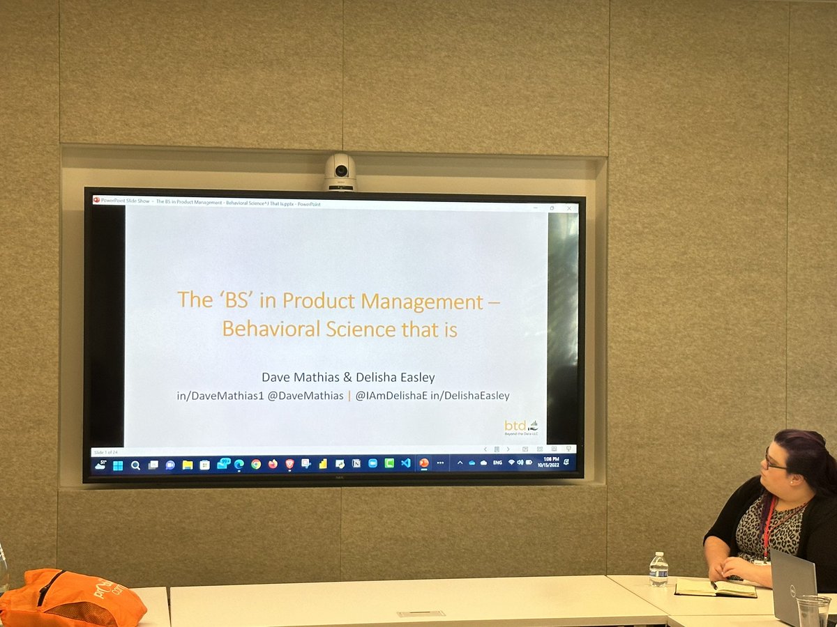 thiagocb's tweet photo. Time to hear from @IAmDelishaE @DaveMathias all the ‘BS’ in Product Management… Behavioral Science that is! #pcampatl #prodmgmt https://t.co/jTiMRRG9xn