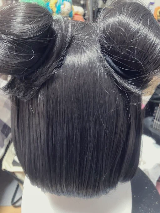 思ったよりも黒江っぽい!お団子も相変わらずデカいけどヘアゴムで絞ったらいい感じかも?3次元の場合は多少デカい方がいいのかもしれない。 