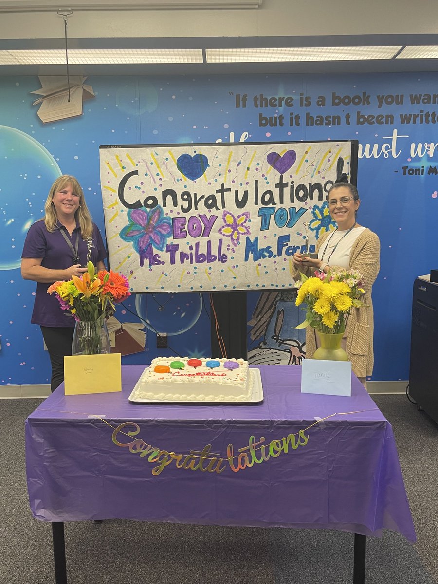 Congratulations to our Teacher of the Year, ⁦⁦<a href="/mrstvfernandez/">Tania Fernandez</a>⁩ , and our Employee of the Year, Mrs. Tribble!  🍎📚❤️