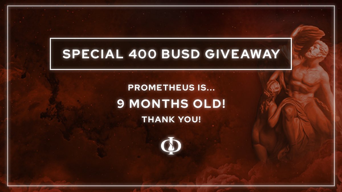 Today, Prometheus is 9 months old!

A lot has happened since the launch of PHI on January 15, 2022...

We are proud of what we have accomplished, and we want to thank the community, because without you, the citizens, there would be no Prometheus Nation🔥

1/2👇