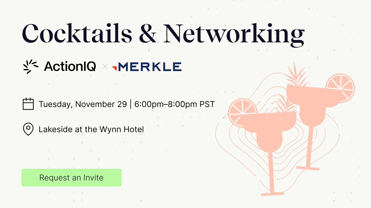 UC_KateM's tweet photo. Headed to @AWS re:Invent in Las Vegas? 🤔 Escape the bustle and join ActionIQ and @Merkle for an exclusive cocktail event that will bring together industry leaders from across the MarTech space. Request an invite: https://t.co/G4JONxB2C0
#cx #cxhub #AWS #martech https://t.co/9eIBeQfRbE