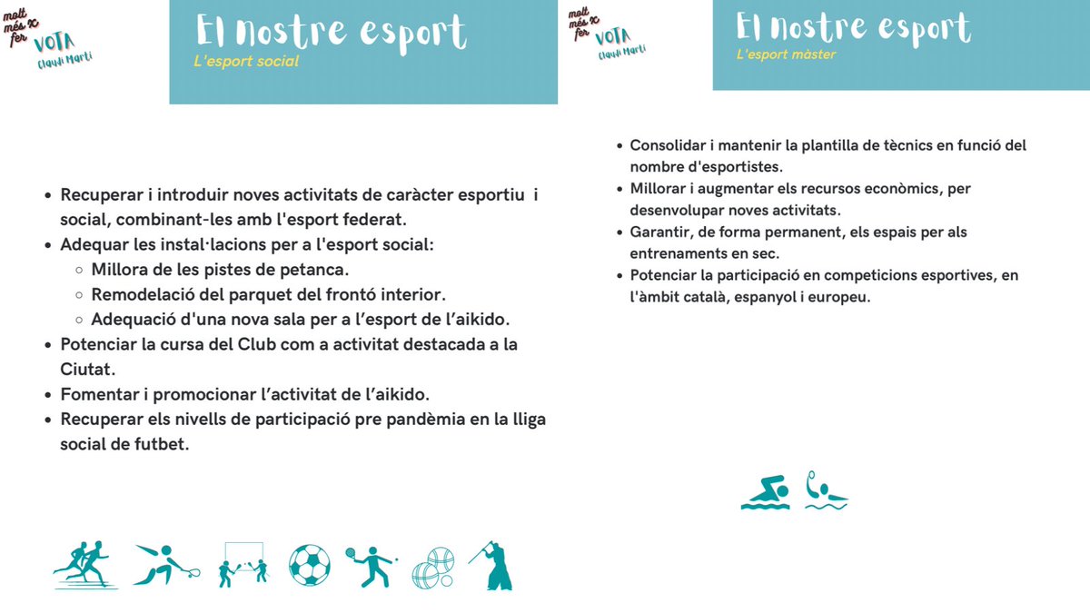 👉🏻✅⚙️L’esport del Club, l’esport de tots i totes. El Pla Pedrera com a referent, des de la secció + petita a la més gran, i volem continuar consolidant el nostre esport base i assolint els màxims èxits. 
➡️moltmesxfer.cat
El dia 20 VOTA CLAUDI MARTÍ, pel futur del Club