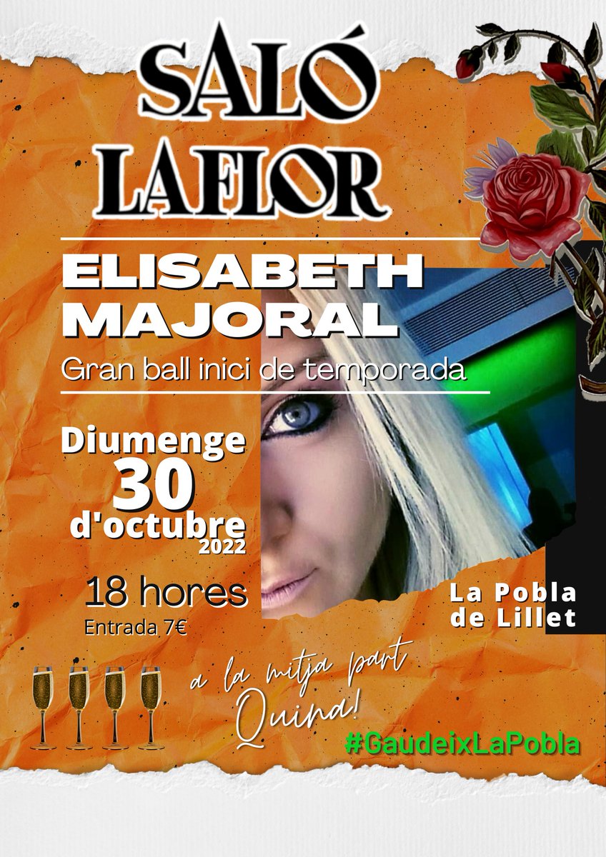AjPoblaLillet's tweet photo. 💐 Saló La Flor: Gran ball inici de temporada - ELISABETH MAJORAL

Diumenge, 30 d'octubre de 2022

Ball al Saló La Flor, a les 18h a la mitja part farem l'animada Quina

#LaPobladeLillet #Berguedà #GaudeixLaPobla #SalóLaFlor #BallsDeSaló

📲 https://t.co/JFlDA7O88h https://t.co/3fgvjVJ8Qk