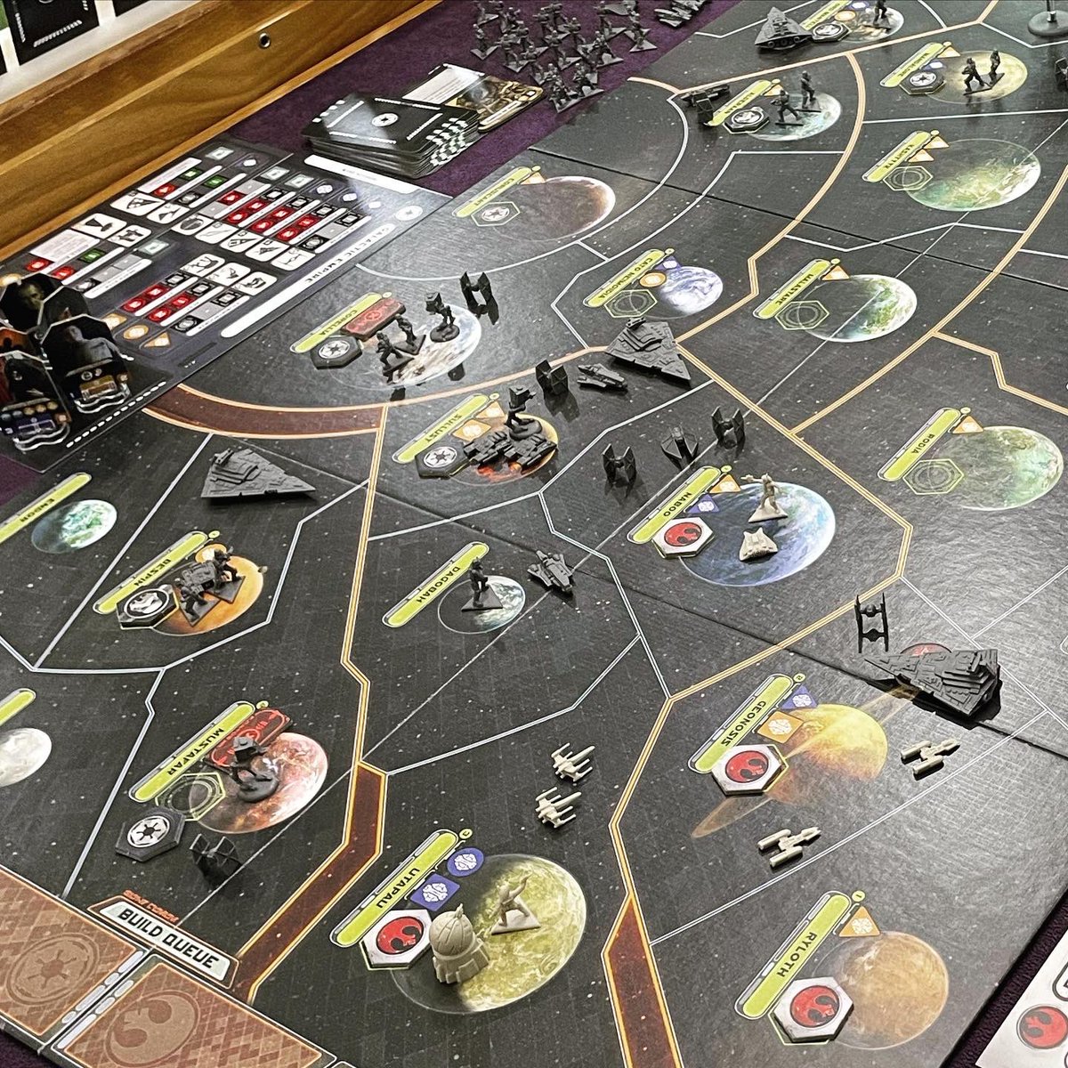 gamewithjess's tweet photo. Star Wars Rebellion w/ Rise of the Empire expansion at @goinganalogshow HQ. This game is so good. #starwarsrebellion #starwars #boardgames #boardgamegeek #gamenight https://t.co/r0gEBaoeXh