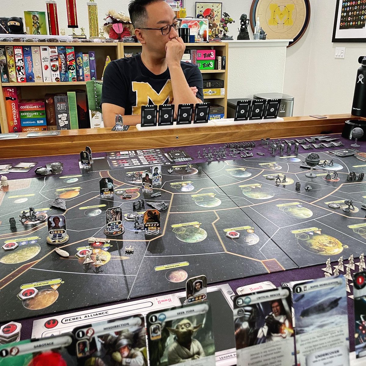 gamewithjess's tweet photo. Star Wars Rebellion w/ Rise of the Empire expansion at @goinganalogshow HQ. This game is so good. #starwarsrebellion #starwars #boardgames #boardgamegeek #gamenight https://t.co/r0gEBaoeXh