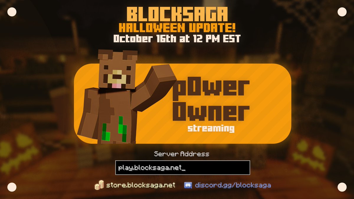 🎃We will be revamping and relaunching on October 16th @ 2 PM EST! We also have a 30% store-wide sale.

<a href="/p0werzero/">p0wer0wner</a> will be streaming on our re-launch as well!

Make sure to join the discord for more updates :)
Link: discord.gg/blocksaga