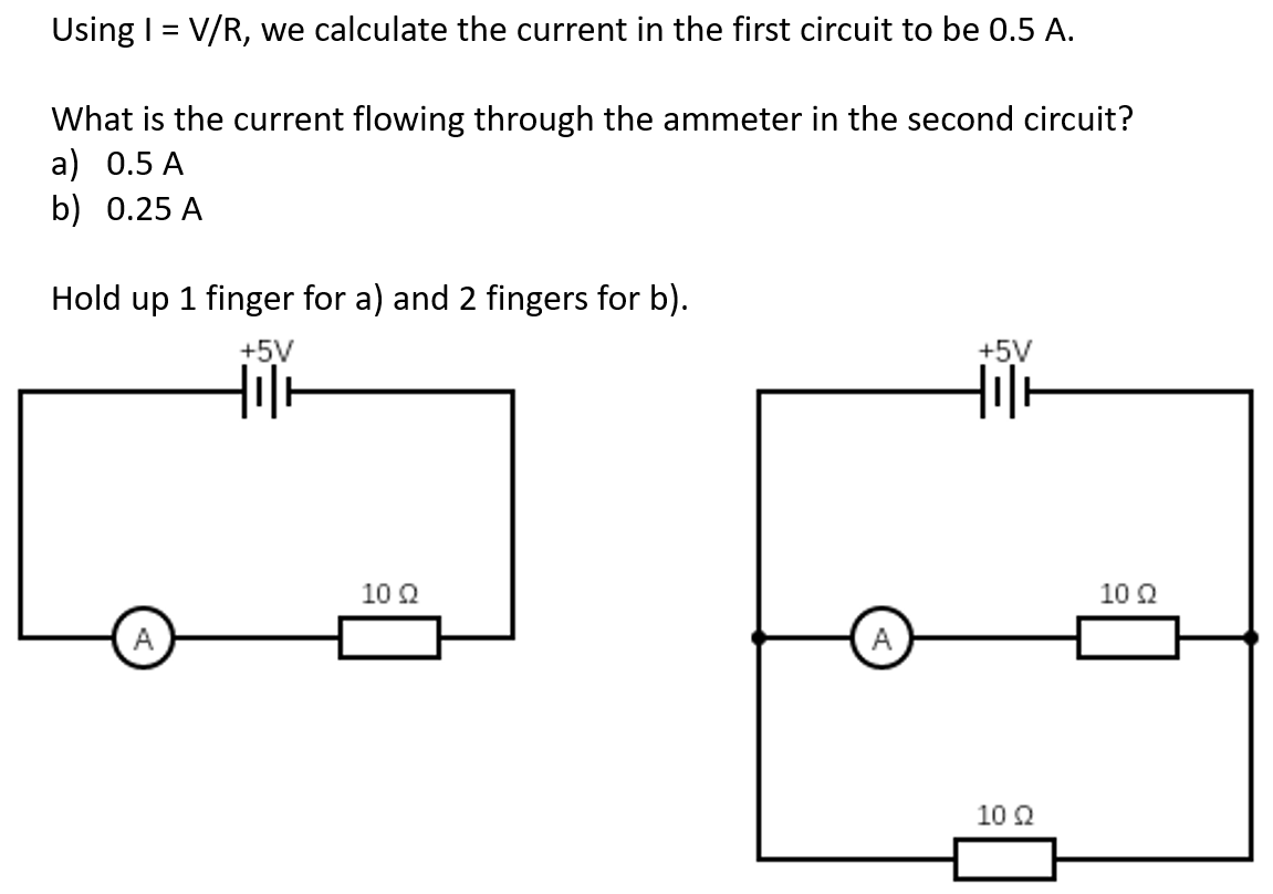 edmunds_dr's tweet photo. These days at KS4, I'm very wary of using the phrase "current splits in parallel". Instead, I use "current into junction = current out" and make clear that "each additional path draws an additional current".

I also use this diagnostic MCQ to challenge any misconceptions. https://t.co/bkQJz1hrC9