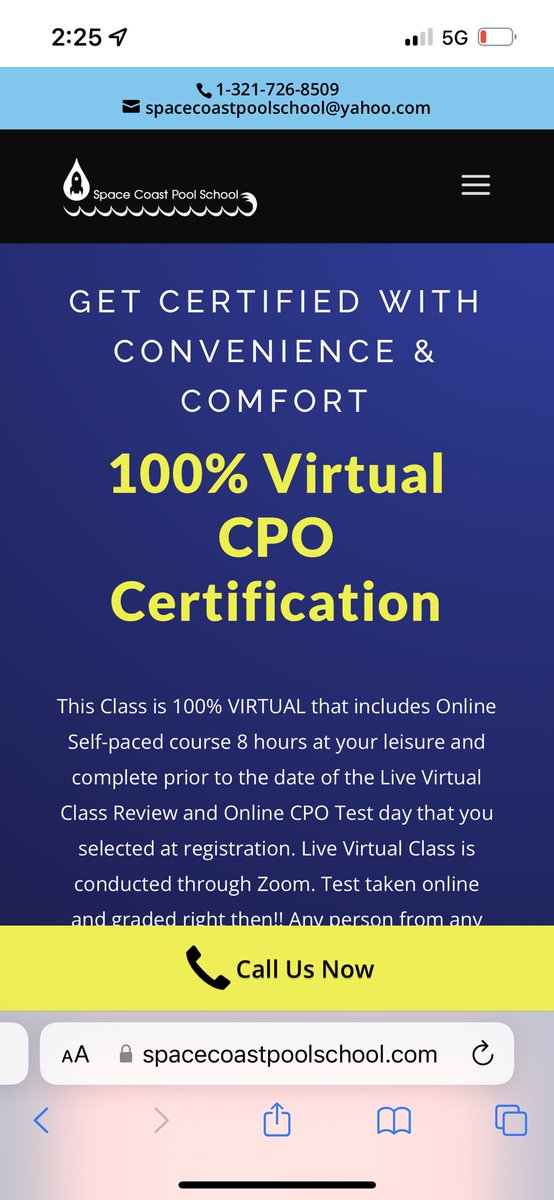 Register for upcoming virtual CPO classes 
10/22 One day fusion 
10/22-10/23 2 day all virtual
10/29 one day fusion

spacecoastpoolschool.com/100-online-cpo…