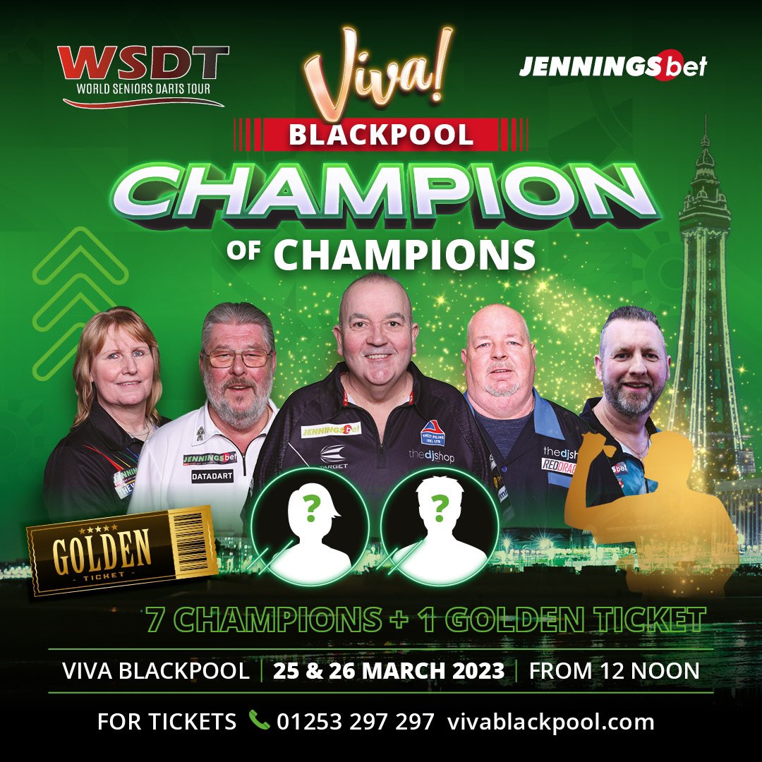 You asked. We delivered 🎯 @SeniorsDarts heads to Blackpool for the Champion of Champions at @VIVABlackpool 😍 For the first time ever, we’ll also be live on @channel5_tv 📺 Tickets 🎟️ vivablackpool.com/event/jennings…