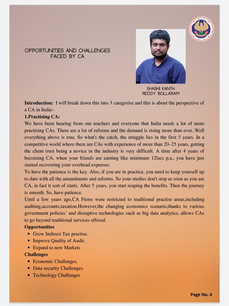 Shashik77884736's tweet photo. My first article is published in ICAI news letter.Happy to share.
#icai #newsletter #caunknowns #cashashikanthreddy #icainewsletter #studentsassociation #sicasa #sirc #hyderabad #charteredaccountant https://t.co/Bqby21F56c
