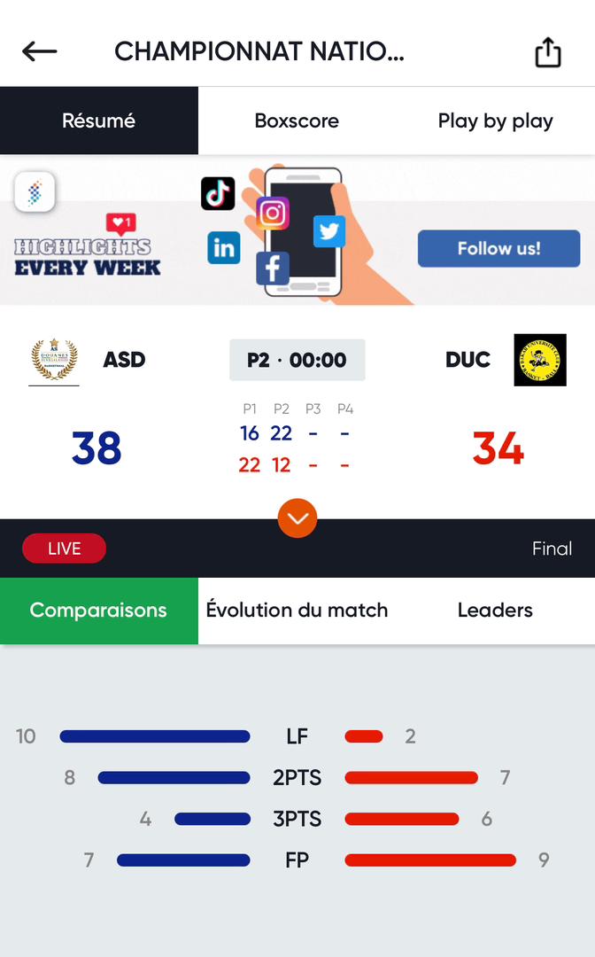 dierydiallo's tweet photo. #Sunubasket Finale Playoffs (Garçons) Duc vs As Douanes : C'est la pause à Marius Ndiaye. Les Gabelous sont devant avec un +4.
#Senegal #basketball #finaleplayoffs https://t.co/PWJV09LXbi