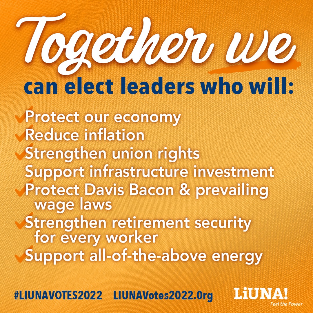 LIUNA42's tweet photo. We need every single #LIUNA vote on Nov. 8th! We must organize together & elect representatives that champion the #workingclass. We must VOTE like our #union jobs & union way of life depends on it!
#LIUNAVotes2022 #GOTV #VoteForYourJob #ProUnion #UnionJobs #MidtermElections https://t.co/U4X6eLaxMI