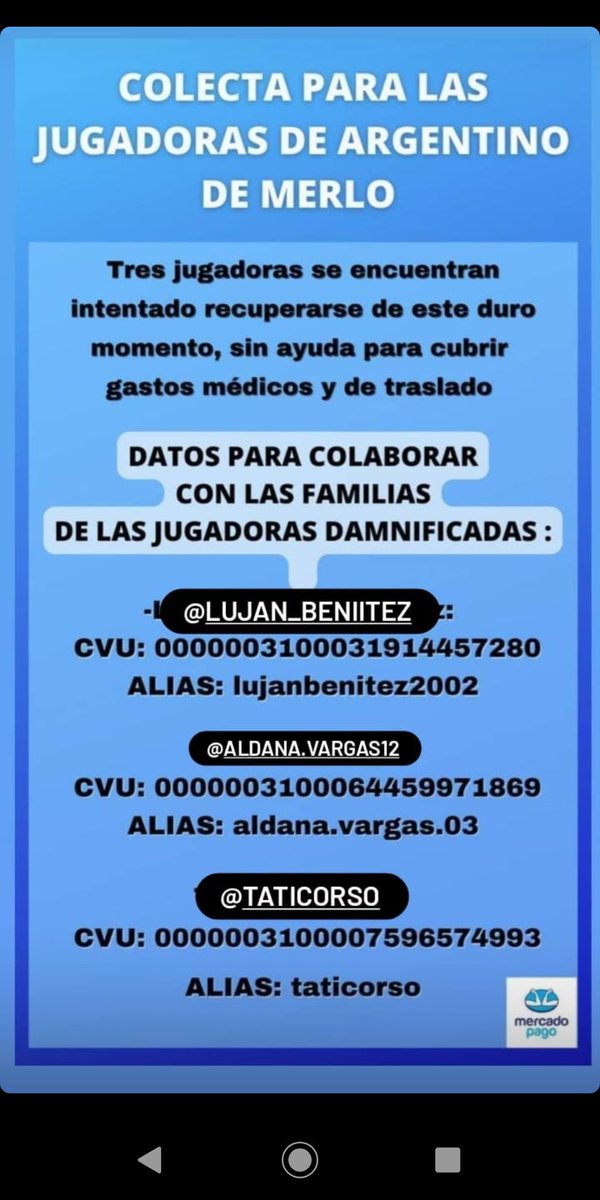 SMeresman's tweet photo. Una semana después del deceso de #JulianaGómez, sus compañeras organizan una colecta solidaria para ayudar a las tres futbolistas que viajaban con ella y fueron hospitalizadas: Luján Benítez, Aldana Vargas y Tatiana Corso.
https://t.co/0rdnLfx9CT
(Hilo 3/3) https://t.co/CBdwfyh3Ly
