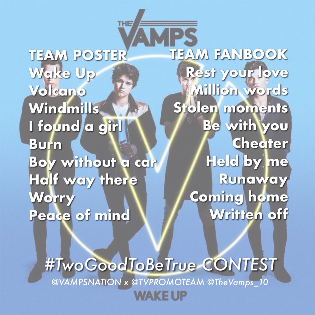 thevamps_10's tweet image. sooo…what’s your favourite song from Wake Up album (deluxe)?
let us know to know your team! x 💙

// #TwoGoodToBeTrue CONTEST @VAMPSNATION @TVPROMOTEAM //