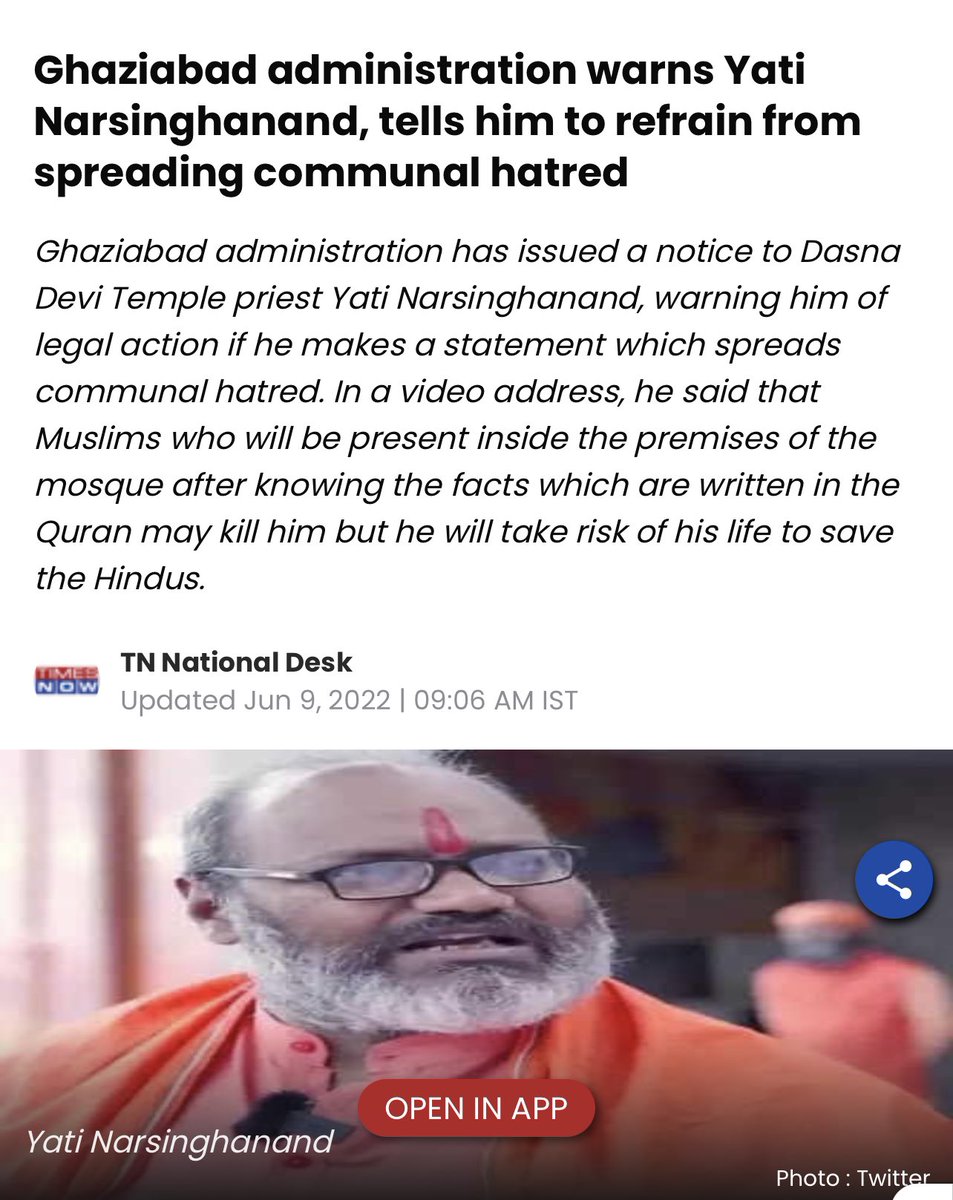 This man has been stopped/put under house arrest in U.P multiple times. Narsinghanand and his carefully-drafted hateful BS is always projected as the voice of an entire community. One wonders at whose instance is he really working