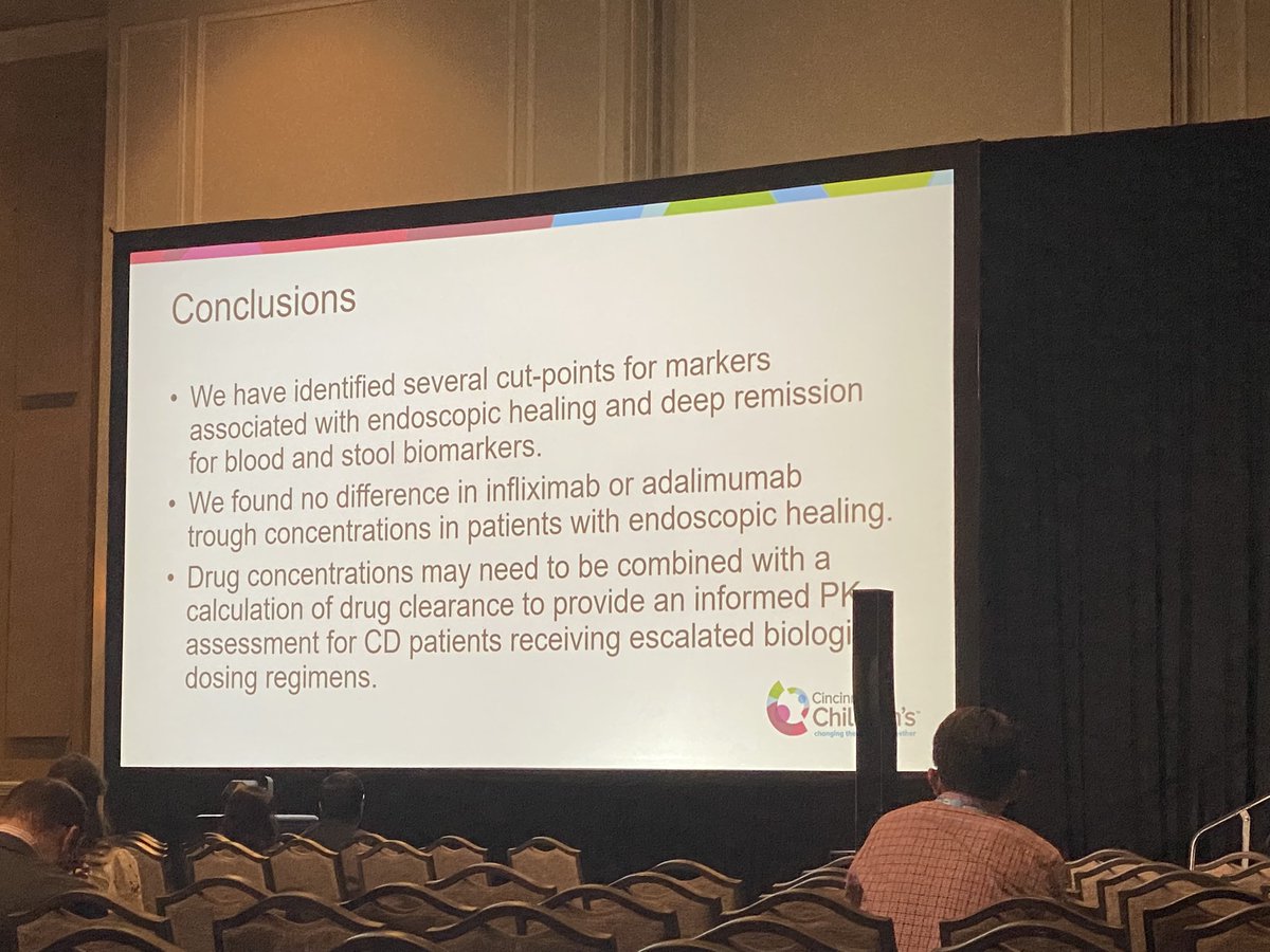 CincyKidsGastro's tweet photo. Amazing achievement by @CincyChildrens #GIFellow Dr. Courtney Bartel who received a @NASPGHAN award and gave an oral presentation on the correlation between inflam markers &amp; #deepremission in #IBD  

➡️ Drug clearance correlated more to DR than drug levels. 

#biologics #pedsIBD https://t.co/5ilopeFyeM