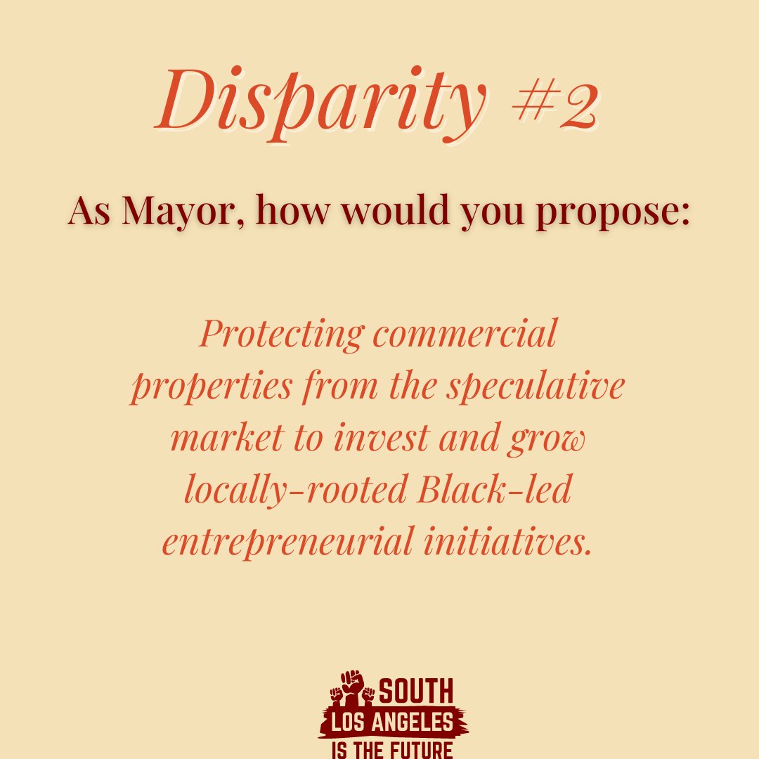 We need to reverse the damage caused by generations of ​​systemic racism in housing, labor, land use and justice policy. We want a Mayor who can be a champion of transformation in South LA. Go to SouthLAistheFuture.org! #DriversofDisparity #SouthLAIsTheFuture #LAMayoralCandidate