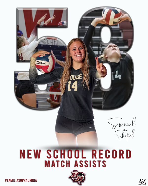 RouseRaidersVB's tweet photo. Congratulations to Savannah Skopal for breaking a 7 year old record set by her sister for a single match record of assists!! https://t.co/mWOL1L550c