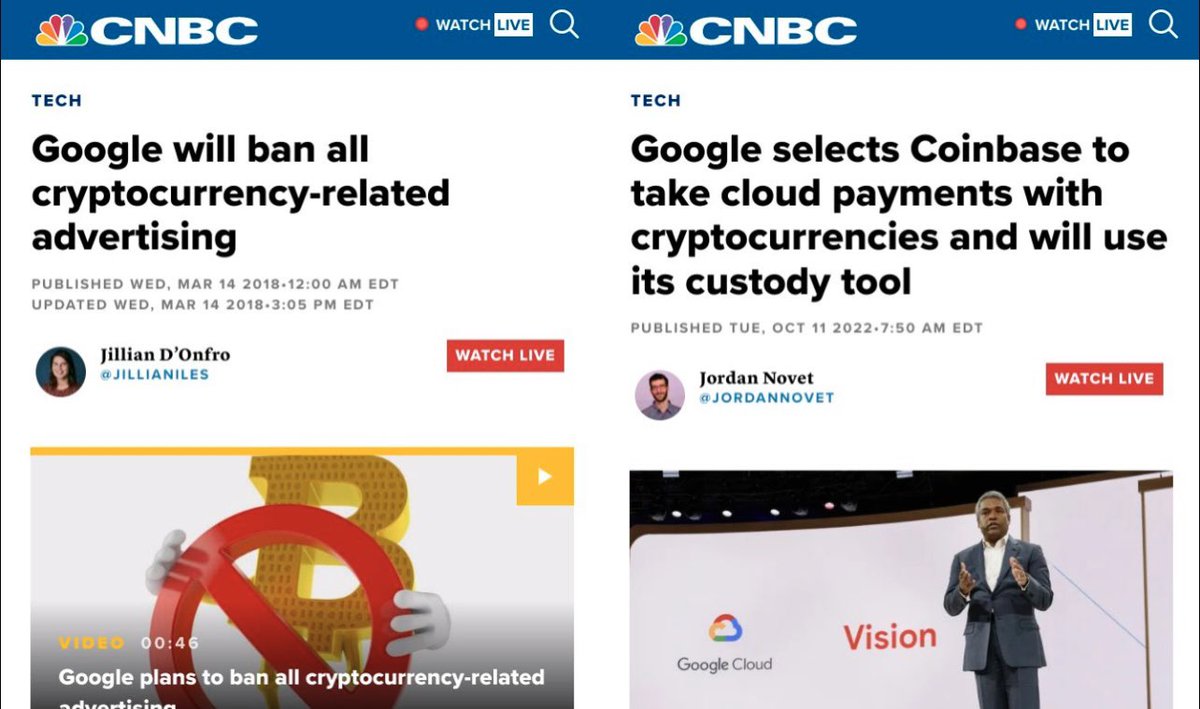 techconcatalina's tweet photo. 💥Cómo empezó vs cómo va ahora 👀

🔺ANTES: “Google va a prohibir publicidad con #Criptomonedas”

🔻AHORA: “Google acepta #Cripto para servicios en la nube” 

~GRADUALMENTE Y LUEGO DE REPENTE~ 💪🏻 https://t.co/ygI1GDVCPH