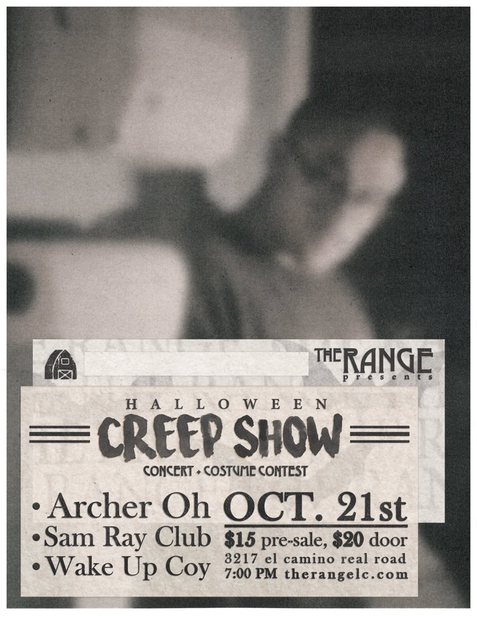 TheRangeLC's tweet photo. - SHOW ANNOUNCEMENT - 
we'd like to formally invite you all to our second annual
"Halloween Creep Show" concert + costume contest, featuring @archer_oh with special guests Sam Ray Club and WakeUpCoy 👻

https://t.co/zrK2tljAVl https://t.co/y1Uw76H2xi