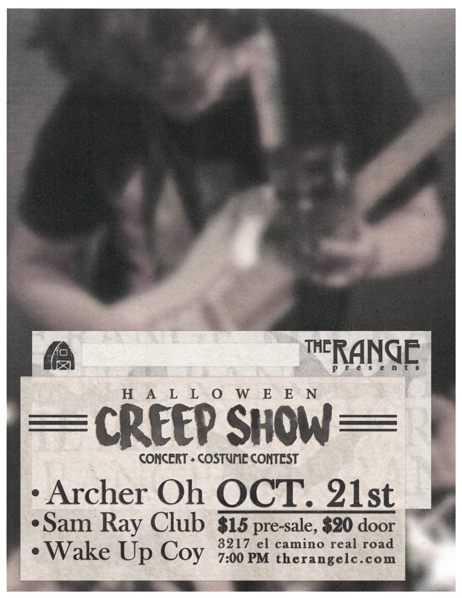 TheRangeLC's tweet photo. - SHOW ANNOUNCEMENT - 
we'd like to formally invite you all to our second annual
"Halloween Creep Show" concert + costume contest, featuring @archer_oh with special guests Sam Ray Club and WakeUpCoy 👻

https://t.co/zrK2tljAVl https://t.co/y1Uw76H2xi