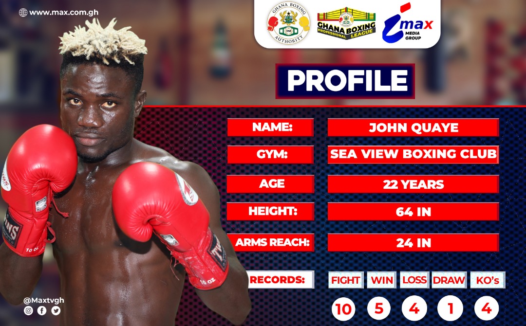 maxtvgh's tweet photo. #DeluxyProfessionalBoxingLeague |
IMAX Boxing Promotion's signee John 'The Magic' Quaye (22yrs) from the Sea View Boxing Club will be looking to increase his winning tally to six at the #BukomBoxingArena tonight .
#MaxTV #MaxSports #MaxOnline #BoxingNews #FightNight15 https://t.co/2rQggQHYGY