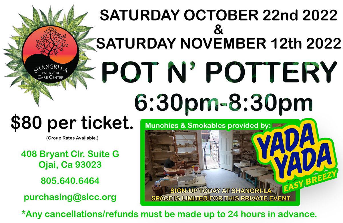 Collaborative Pottery Making Class with Local Pottery Artists! Two upcoming dates October 22nd &amp; November 12th, Call us today to secure your spot or to find out more! Space is Limited. (805) 640-6464