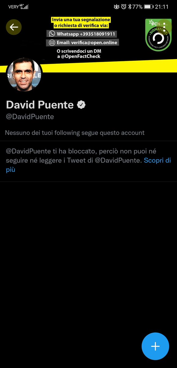 for19dan's tweet photo. #RecordAssoluto... 1 solo tweet e #DavidPuente, il #FACT_CHECKer di #Open, mi ha bloccato 😂 ma io ho problemi di difficoltà del testo 🤣 https://t.co/OeQrXbWaP6