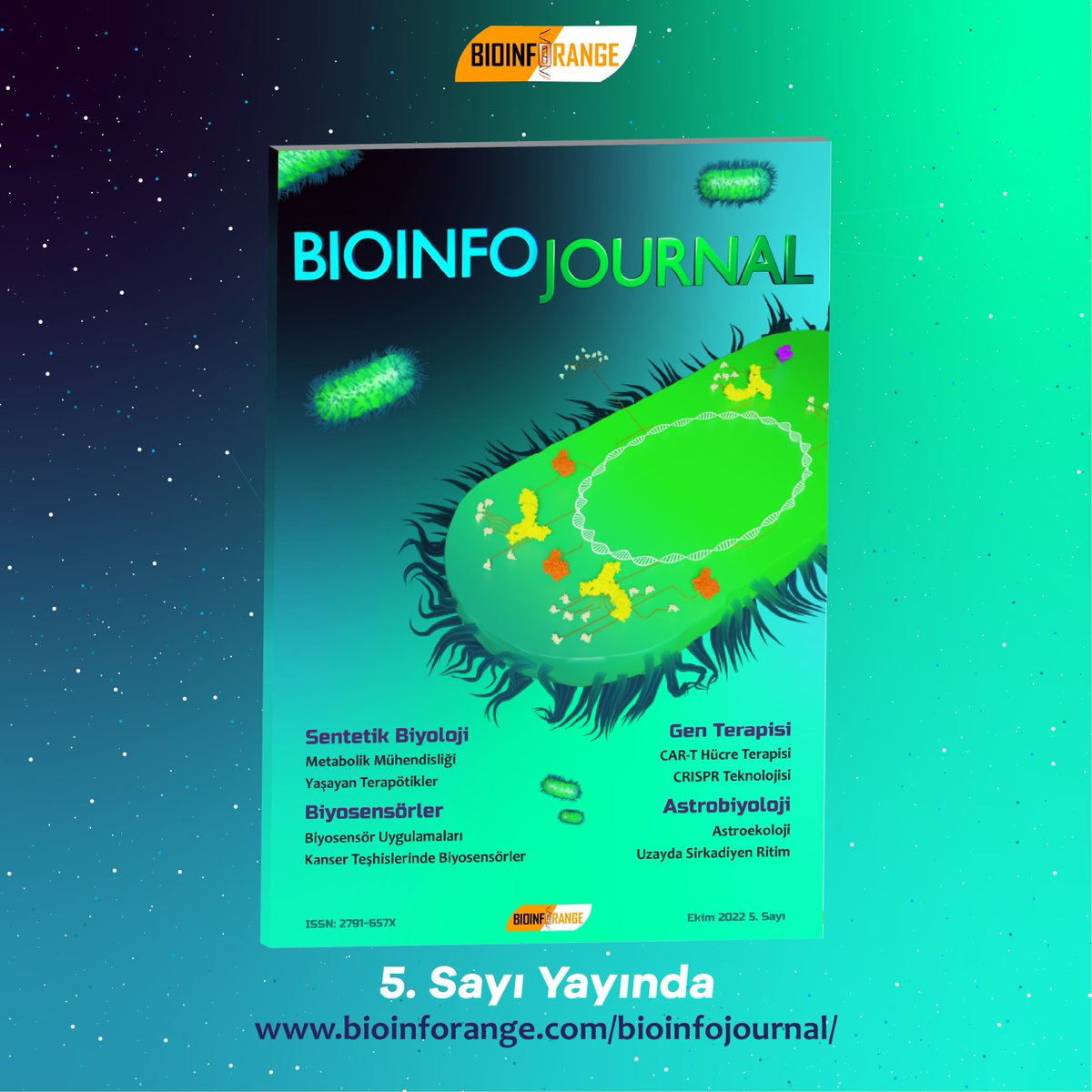 bioinforange's tweet photo. Bioinfojournal dergimizin 5. sayısını mutlulukla sizlere sunuyoruz. Dergimizde Sentetik Biyoloji, Gen Terapisi, Biyosensörler ve Astrobiyoloji başlıkları altında derleme yazılarını ve bilimsel notları inceleyebilirsiniz. Keyifli okumalar dileriz.
Link: https://t.co/vUTa6Zf2E8 https://t.co/40q3pZ39Hk