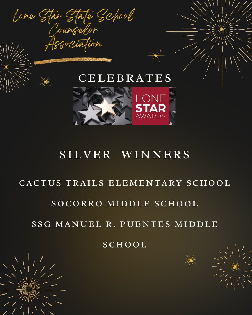 Texas! We are excited to announce our SILVER winners for our Lone Star Awards! Please share and retweet these amazing school counselors and their campuses for their top-notch comprehensive counseling programs! Well Done! We are beyond proud of you! #schoolcounseling #texas 🎉❤️