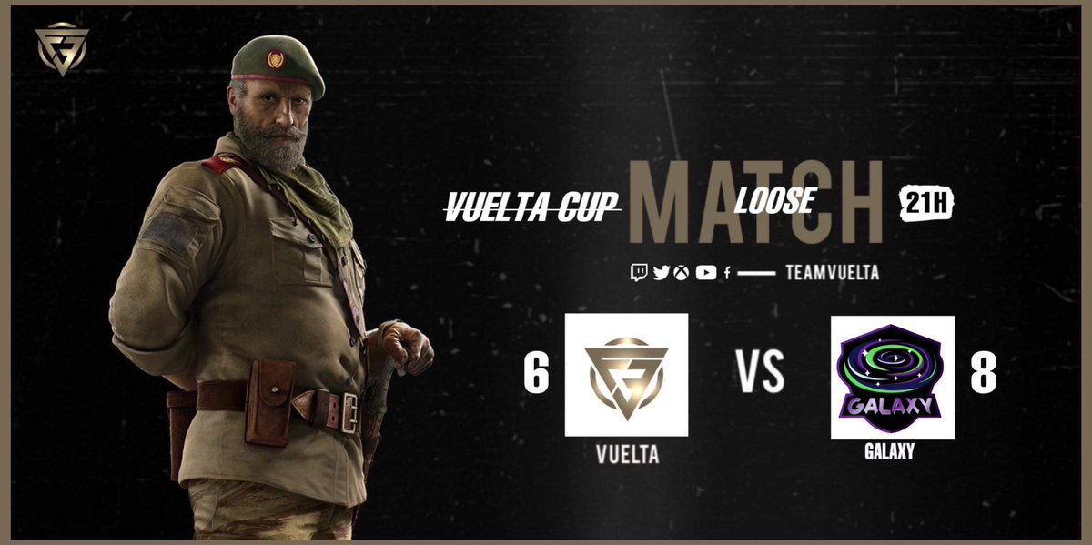 🏆 VUELTA CUP🏆
🗳 RÉSULTAT 12/10
🕘 SAMEDI 21H 
📀 R6S XBOX BO1

<a href="/TeamVUELTA/">𝗩𝗨𝗘𝗟𝗧𝗔 𝗘𝗦𝗣𝗢𝗥𝗧𝗦</a> 🆚 <a href="/esport_galaxy_/">GALAXY</a>
  ROSTER DAWN

CHALET : 8-6 LOOSE

📽 m.twitch.tv/sansho_r6

Bravo à cette équipe, et à nos joueur ! 🫵