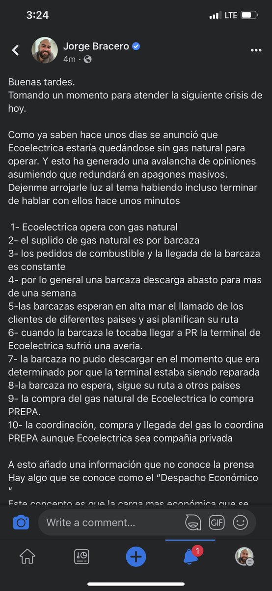 JorgeBraceroPR's tweet photo. Buenas tardes. Update y explicación de con lo del combustible para Ecoelectrica y que significa para el escenario de hoy https://t.co/YOkbnJ3zof