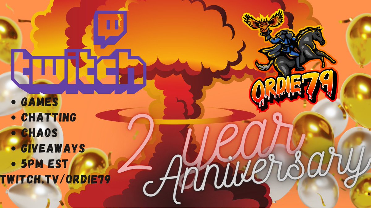 Ordie791's tweet photo. I can't believe it's been 2 years of streaming on Twitch! I have loved every moment and I love the community that we have in The Bomb Farm! I'll be starting at 5pm EST and if you were there from the beginning there is a special treat! https://t.co/NKDRereQNB https://t.co/CwFvc3Ek4E