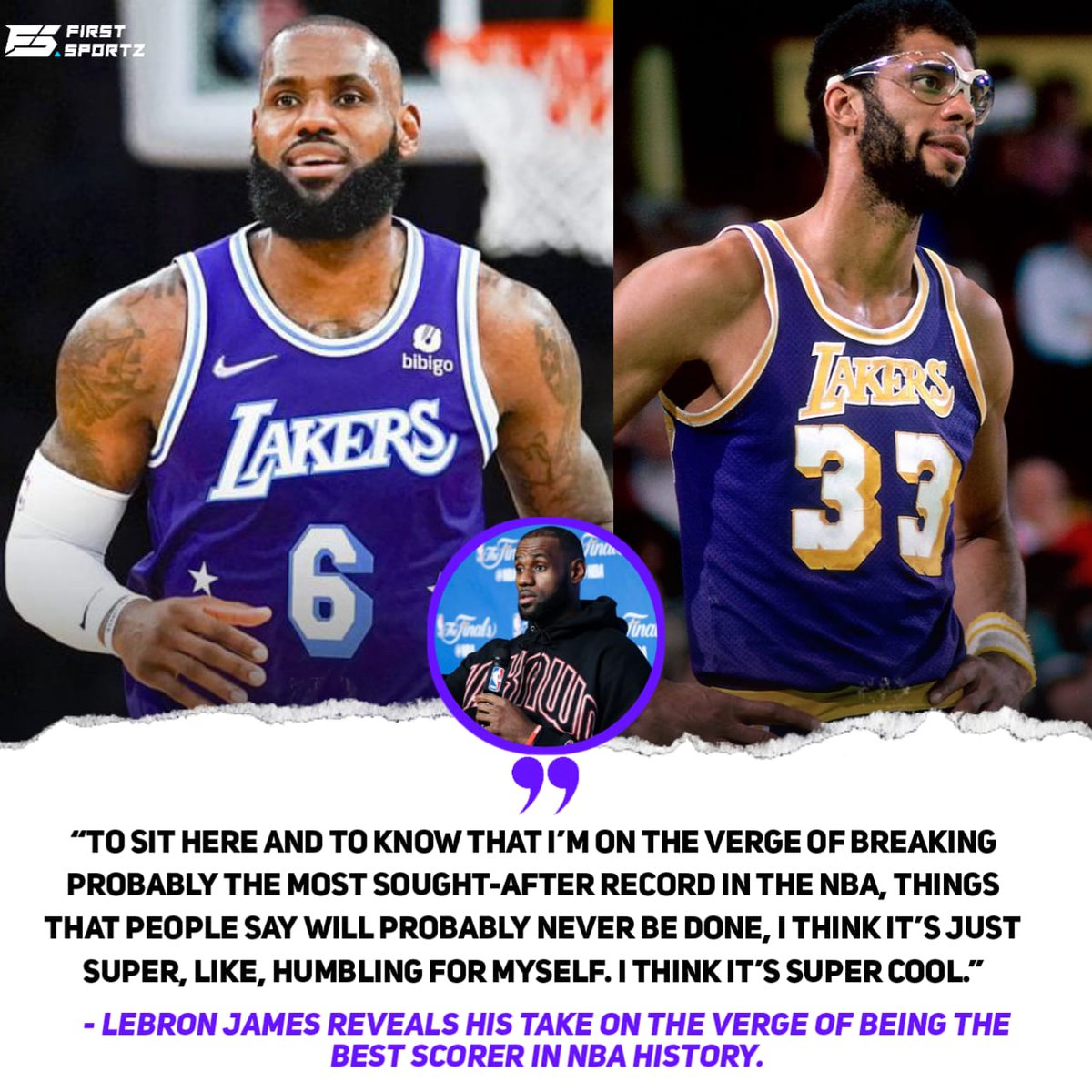 FS_NBA1's tweet photo. LeBron brings out his words what he would feel surpassing the great to become the greatest
#NBA #LeBronJames #KareemAbdulJabbar #NBARecord #NBAAllTime https://t.co/SjKIotzImb