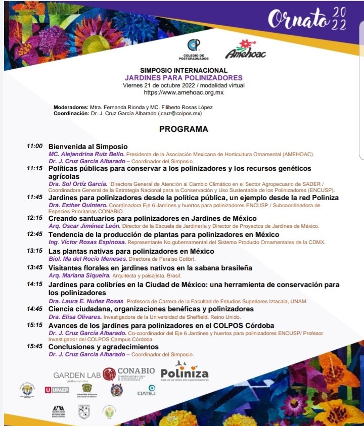 AMEHOAC's tweet photo. Como parte del XVIII CN y XI IHO, el día viernes 21 de octubre se llevará a cabo el Simposio Internacional 🇲🇽🇧🇷🇬🇧 "Jardines para polinizadores"🌼🐝, bajo la coordinación del Dr Cruz García 

📣NO FALTES📣

XVIII CN y XI IHO del 19 al 21/10/2022 https://t.co/bKDVoOv9dC