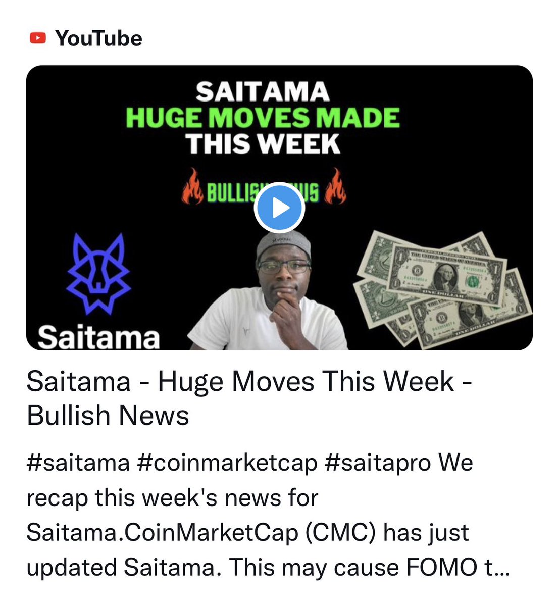 CryptoPinkLisa's tweet photo. What’s up #Saitama ? 
BULLISH!!! 🔥🔥🔥Here’s a recap of this week’s news. https://t.co/khgDjypF9s  👀

Share, retweet and follow 👉🏼@TheCryptoStream for updates on #Saitama, #SaitaRealtyDAO, #SaitaPro and Partners #EpayMe #MaziMatic #SolidBlockToken &amp; #MotionToken #Crypto https://t.co/s6SgeS7pUI